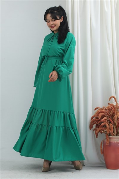 Plain Belted Dress Green