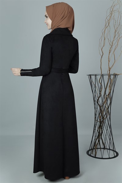 3407 Fermuarlı Siyah Elbise