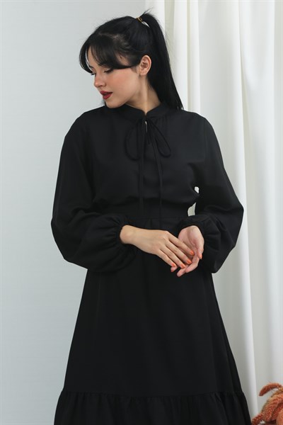 Plain Belted Dress Black