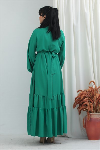 Plain Belted Dress Green