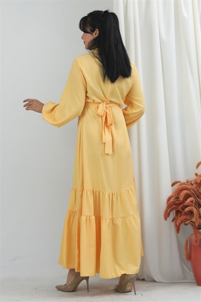 Plain Belted Dress Yellow